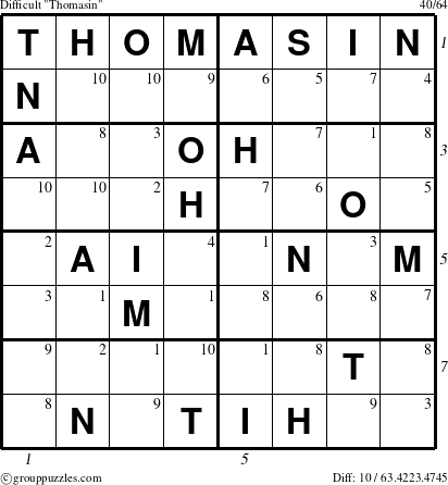 The grouppuzzles.com Difficult Thomasin puzzle for  with all 10 steps marked