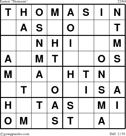 The grouppuzzles.com Easiest Thomasin puzzle for 