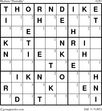 The grouppuzzles.com Medium Thorndike puzzle for  with the first 3 steps marked