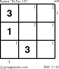 The grouppuzzles.com Easiest TicTac-123 puzzle for  with all 2 steps marked
