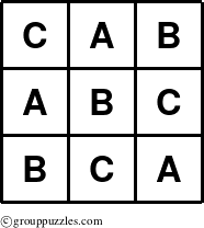 The grouppuzzles.com Answer grid for the TicTac-ABC puzzle for 