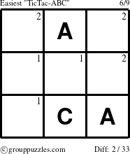 The grouppuzzles.com Easiest TicTac-ABC puzzle for  with the first 2 steps marked