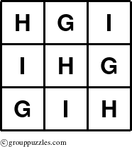 The grouppuzzles.com Answer grid for the TicTac-GHI puzzle for 