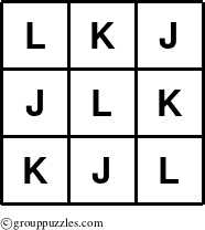 The grouppuzzles.com Answer grid for the TicTac-JKL puzzle for 