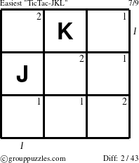 The grouppuzzles.com Easiest TicTac-JKL puzzle for  with all 2 steps marked