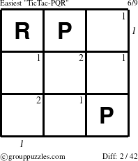 The grouppuzzles.com Easiest TicTac-PQR puzzle for  with all 2 steps marked
