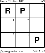 The grouppuzzles.com Easiest TicTac-PQR puzzle for  with the first 2 steps marked