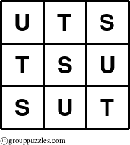 The grouppuzzles.com Answer grid for the TicTac-STU puzzle for 