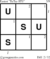 The grouppuzzles.com Easiest TicTac-STU puzzle for  with all 2 steps marked
