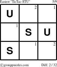 The grouppuzzles.com Easiest TicTac-STU puzzle for  with the first 2 steps marked