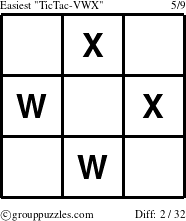 The grouppuzzles.com Easiest TicTac-VWX puzzle for 