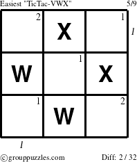 The grouppuzzles.com Easiest TicTac-VWX puzzle for  with all 2 steps marked