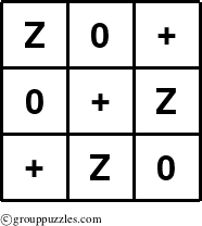 The grouppuzzles.com Answer grid for the TicTac-Z0+ puzzle for 