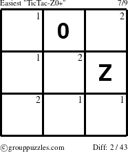 The grouppuzzles.com Easiest TicTac-Z0+ puzzle for  with the first 2 steps marked