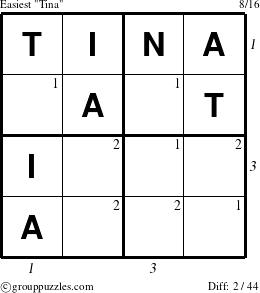 The grouppuzzles.com Easiest Tina puzzle for  with all 2 steps marked