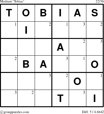 The grouppuzzles.com Medium Tobias puzzle for  with the first 3 steps marked