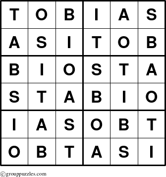 The grouppuzzles.com Answer grid for the Tobias puzzle for 