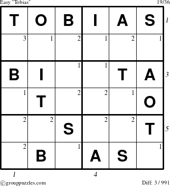 The grouppuzzles.com Easy Tobias puzzle for  with all 3 steps marked