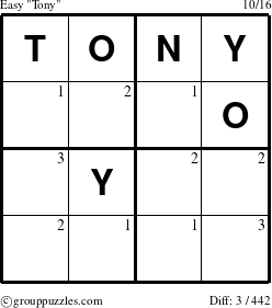 The grouppuzzles.com Easy Tony puzzle for  with the first 3 steps marked