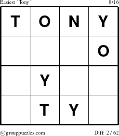 The grouppuzzles.com Easiest Tony puzzle for 