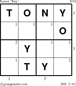 The grouppuzzles.com Easiest Tony puzzle for  with all 2 steps marked