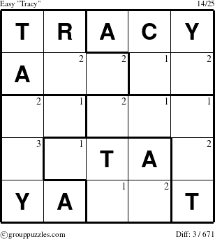 The grouppuzzles.com Easy Tracy puzzle for  with the first 3 steps marked