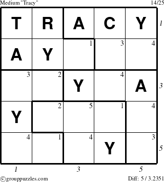 The grouppuzzles.com Medium Tracy puzzle for  with all 5 steps marked