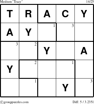The grouppuzzles.com Medium Tracy puzzle for  with the first 3 steps marked