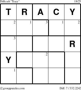 The grouppuzzles.com Difficult Tracy puzzle for  with the first 3 steps marked