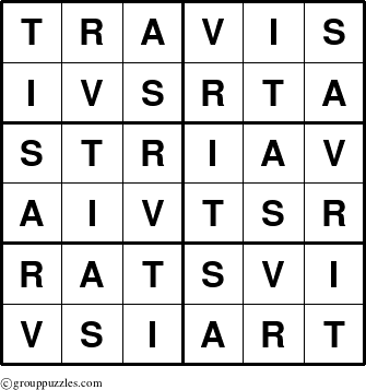 The grouppuzzles.com Answer grid for the Travis puzzle for 