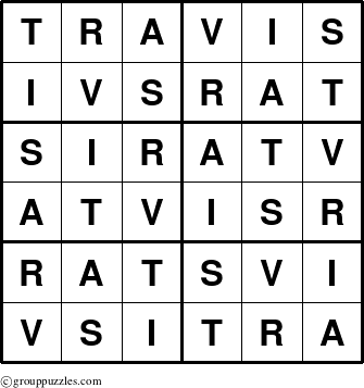 The grouppuzzles.com Answer grid for the Travis puzzle for 