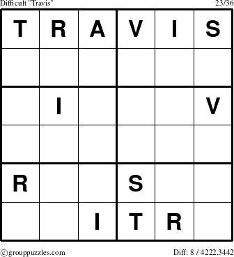 The grouppuzzles.com Difficult Travis puzzle for 