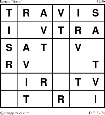The grouppuzzles.com Easiest Travis puzzle for 