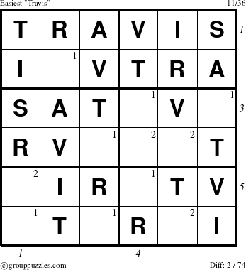 The grouppuzzles.com Easiest Travis puzzle for  with all 2 steps marked