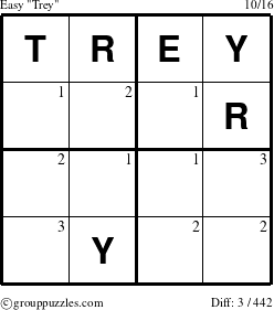 The grouppuzzles.com Easy Trey puzzle for  with the first 3 steps marked