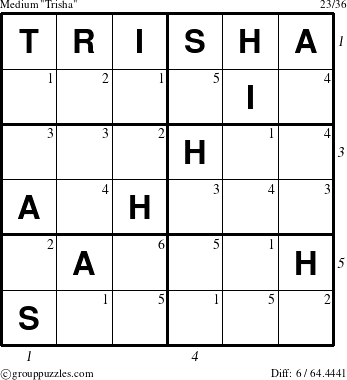 The grouppuzzles.com Medium Trisha puzzle for  with all 6 steps marked