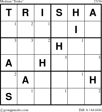 The grouppuzzles.com Medium Trisha puzzle for  with the first 3 steps marked