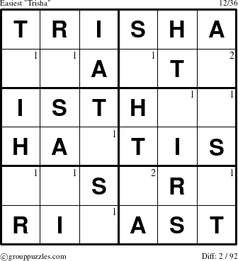 The grouppuzzles.com Easiest Trisha puzzle for  with the first 2 steps marked
