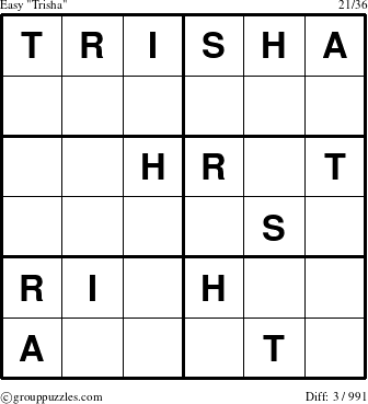 The grouppuzzles.com Easy Trisha puzzle for 