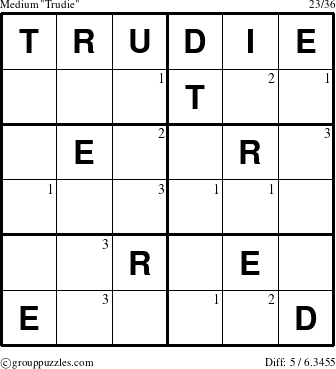 The grouppuzzles.com Medium Trudie puzzle for  with the first 3 steps marked