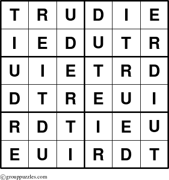 The grouppuzzles.com Answer grid for the Trudie puzzle for 