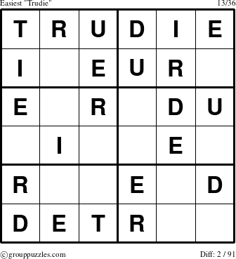 The grouppuzzles.com Easiest Trudie puzzle for 