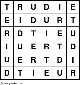 The grouppuzzles.com Answer grid for the Trudie puzzle for 