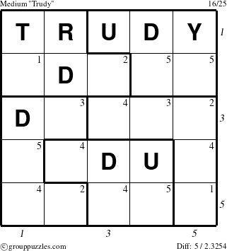 The grouppuzzles.com Medium Trudy puzzle for  with all 5 steps marked