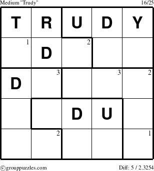 The grouppuzzles.com Medium Trudy puzzle for  with the first 3 steps marked