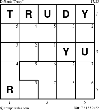 The grouppuzzles.com Difficult Trudy puzzle for  with all 7 steps marked