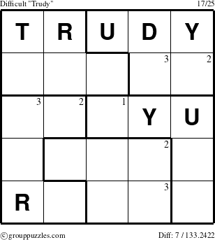 The grouppuzzles.com Difficult Trudy puzzle for  with the first 3 steps marked
