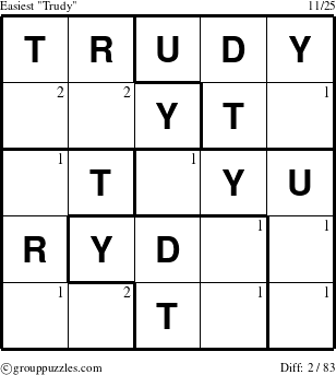 The grouppuzzles.com Easiest Trudy puzzle for  with the first 2 steps marked