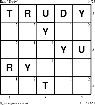 The grouppuzzles.com Easy Trudy puzzle for  with all 3 steps marked