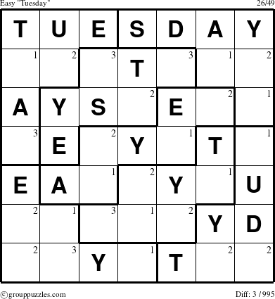 The grouppuzzles.com Easy Tuesday puzzle for  with the first 3 steps marked